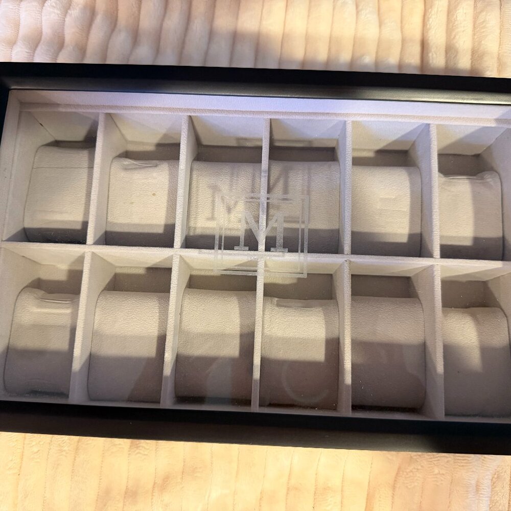 Slot Watch Organizer Storage Case– Glass Top Display with the name Mark Engraved